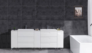 Freestanding White Vanity Set - Two Sink Bases Three 12 Side Bases, 84"