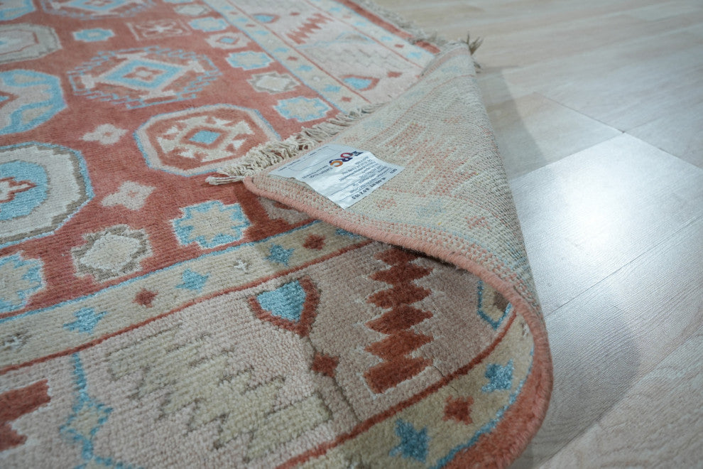 Hand-Knotted Wool Rust Traditional Geometric Modern Knotted Rug, 6' X 9'