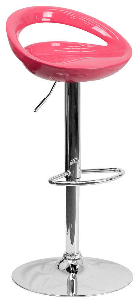 Plastic Adjustable Height Barstool With Chrome Base, Pink