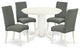 5Pc Rounded 42" Dining Table, Four Parson Chair, Linen White Finish Leg