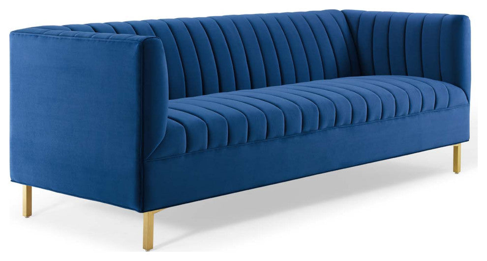 Shift Channel Tufted Performance Velvet Sofa - Navy