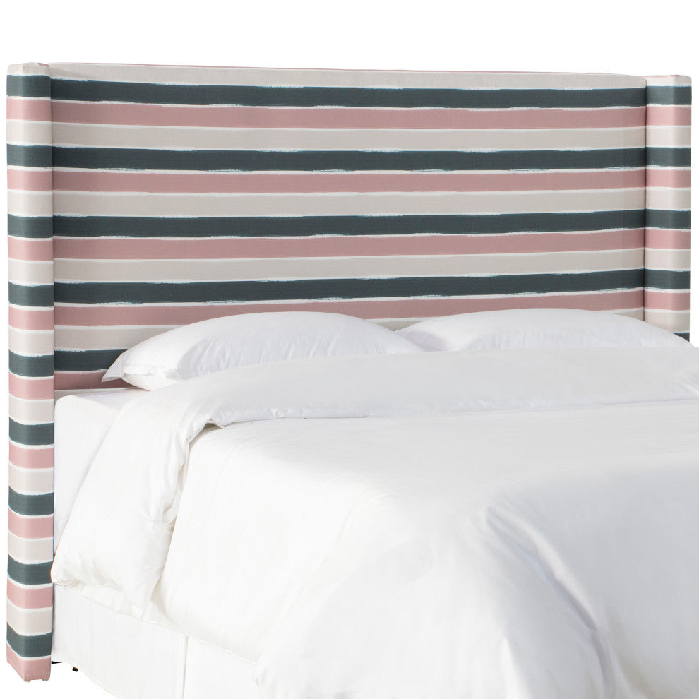 Twin Wingback Headboard, Watercolor Cabana Pink Teal