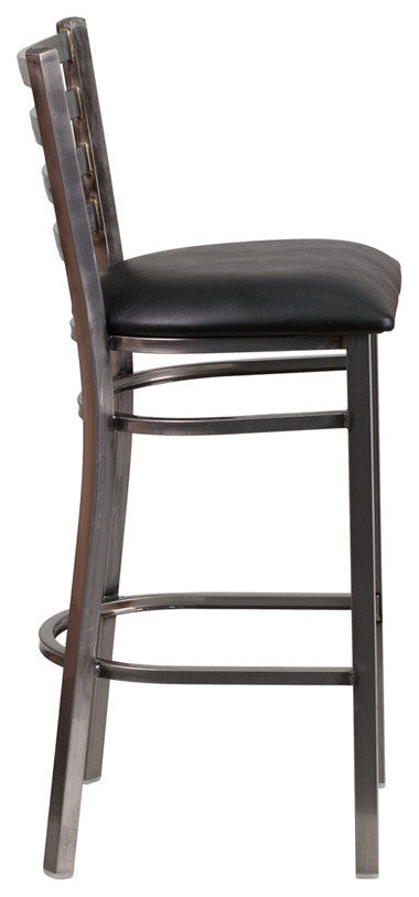 Hercules Series Clear Coated Ladder Back Metal Barstool, Black, Clear