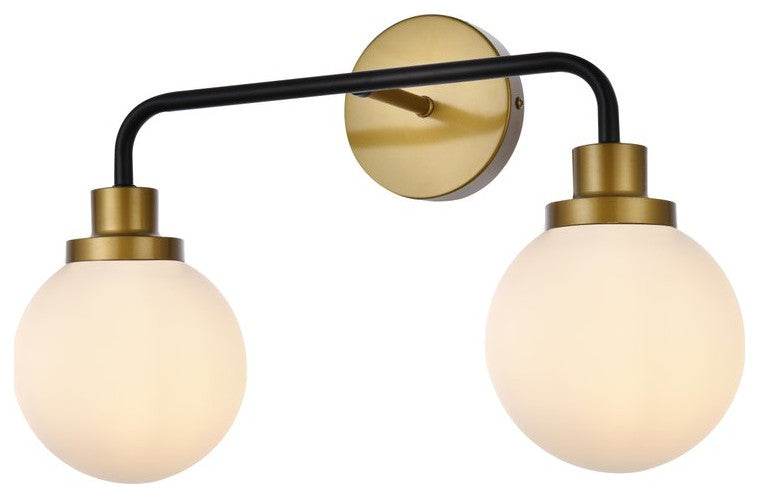 Helen 2-Light Bath Sconce, Black With Brass With Frosted Shade