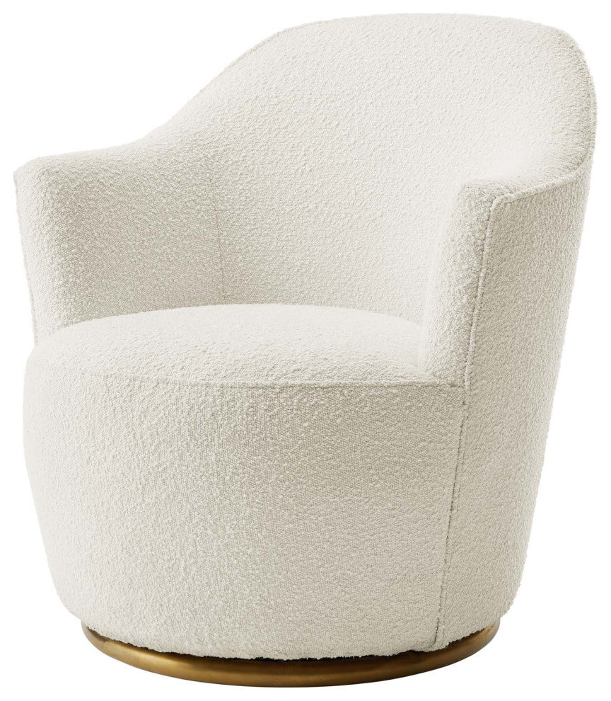 Armchair Swivel Accent Chair, White, Fabric, Modern, Lounge Hotel Hospitality