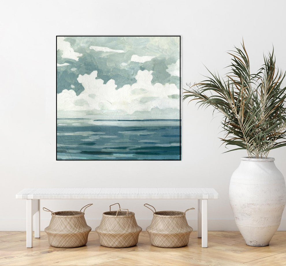 "Textured Blue Seascape II" Framed Canvas by Giant Art 30"x30"