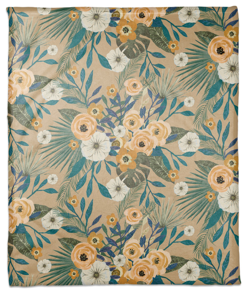 Beige Tropical Floral 50x60 Coral Fleece Blanket