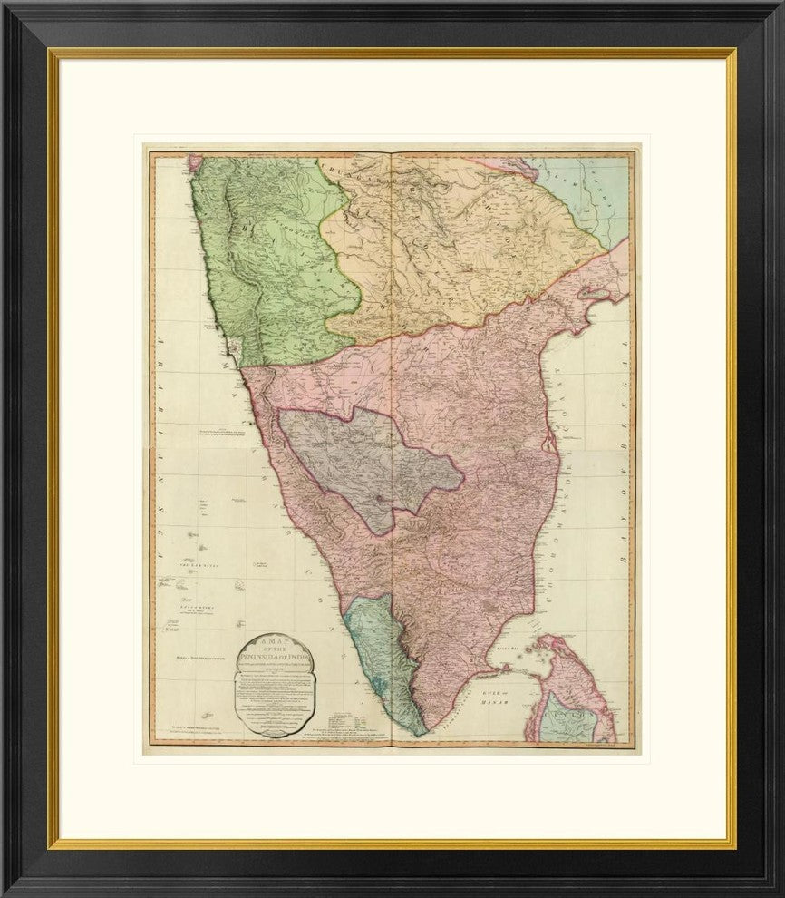 "Composite: India Peninsula, 1800" Framed Digital Print by William Faden, 28x32"