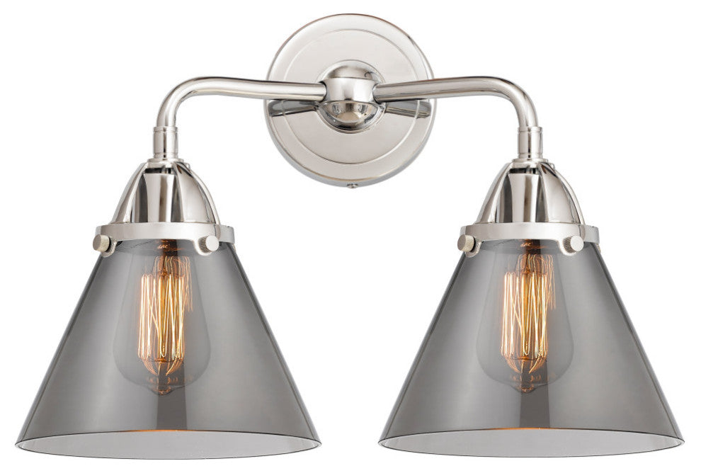 Large Cone Bath Vanity Light, Polished Chrome, Plated Smoke, Plated Smoke