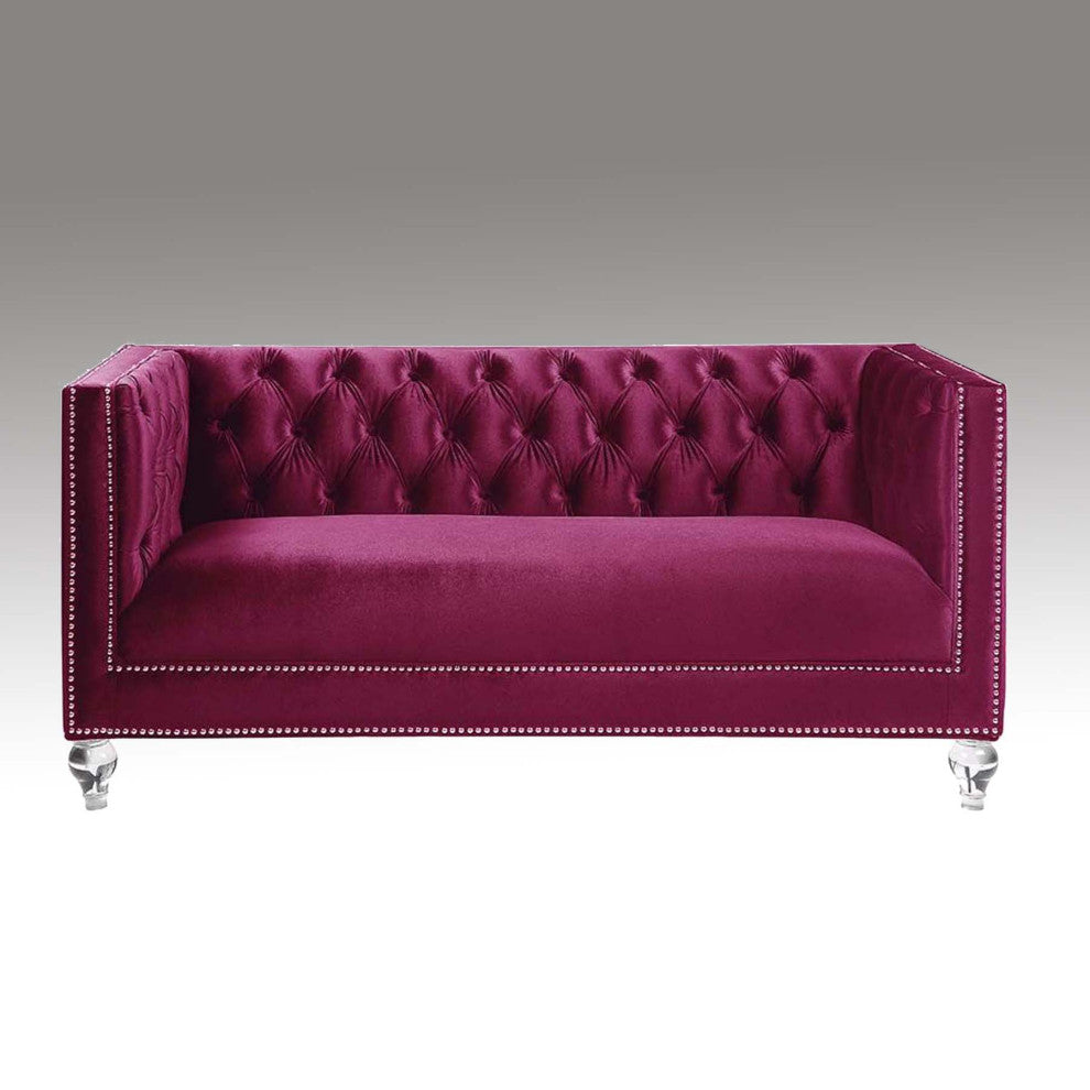 Velvet Upholstery Loveseat, Burgundy