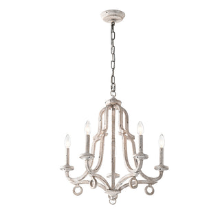 5-Light Distressed Antique White Farmhouse Chandelier Glam
