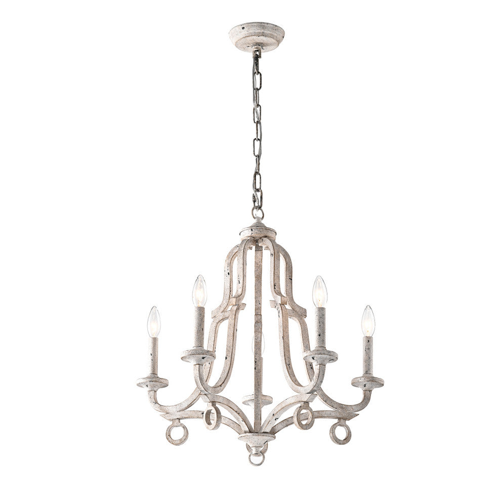 5-Light Distressed Antique White Farmhouse Chandelier Glam
