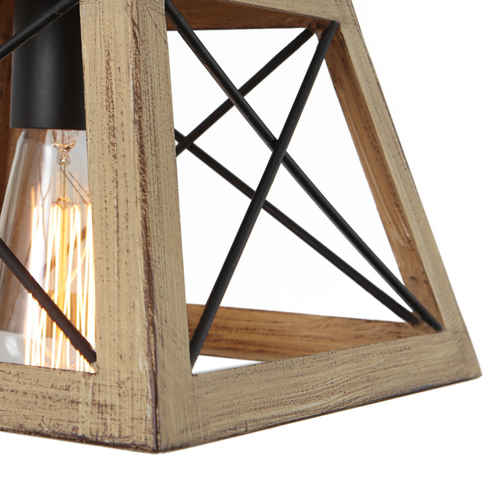Rustic 1-Light Single Rectangle Pendant Light, Brown