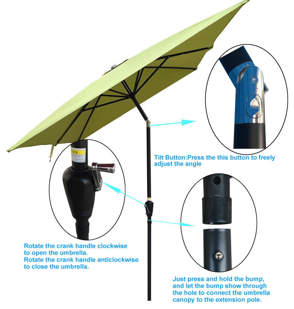 9' Outdoor Patio Market Umbrella With Push Button Tilt and Crank, Lime Green