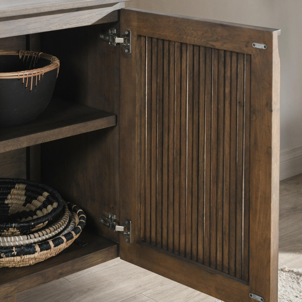 Roya 82" Oak Wood 3-Door Sideboard Buffet, Toasted Brown, 4-Door