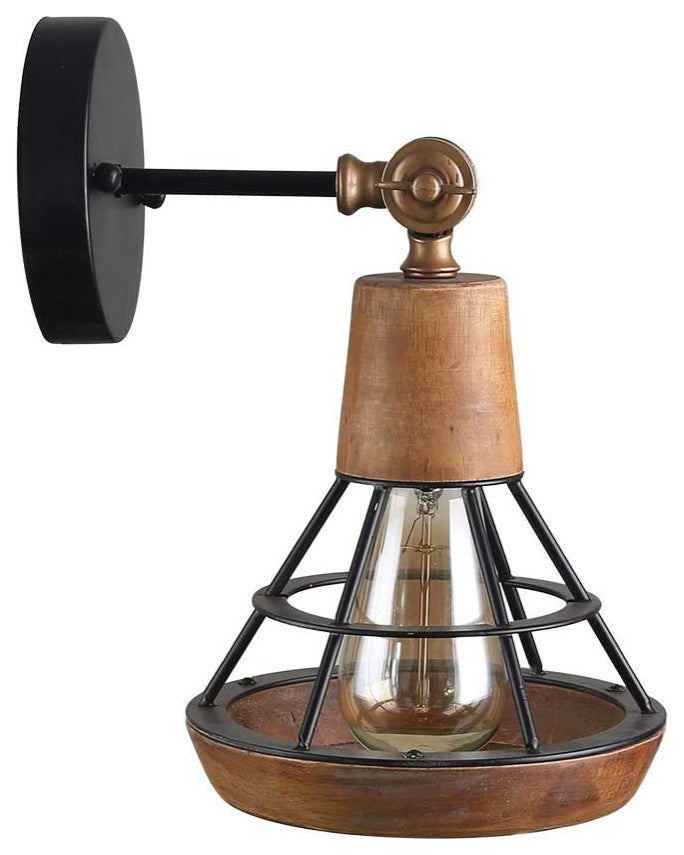 Vintage Wood Wall Sconce Industrial Cage Wall Light Fixture