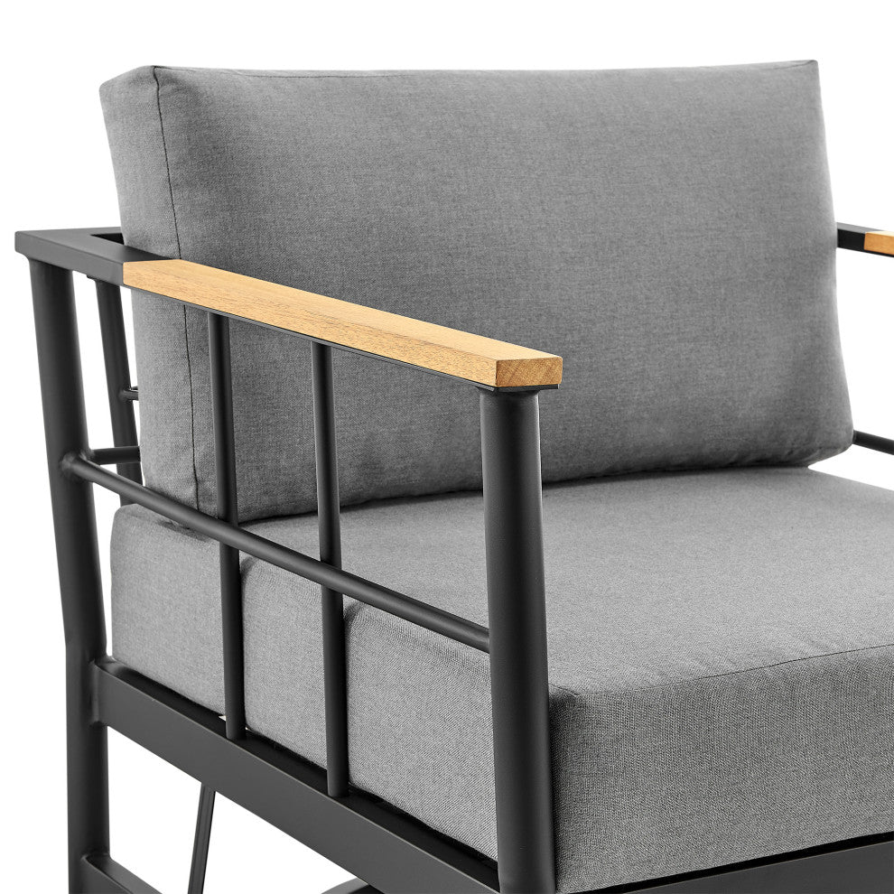 Shari Patio Swivel Glider Lounge Chair in Black Aluminum and Teak Wood