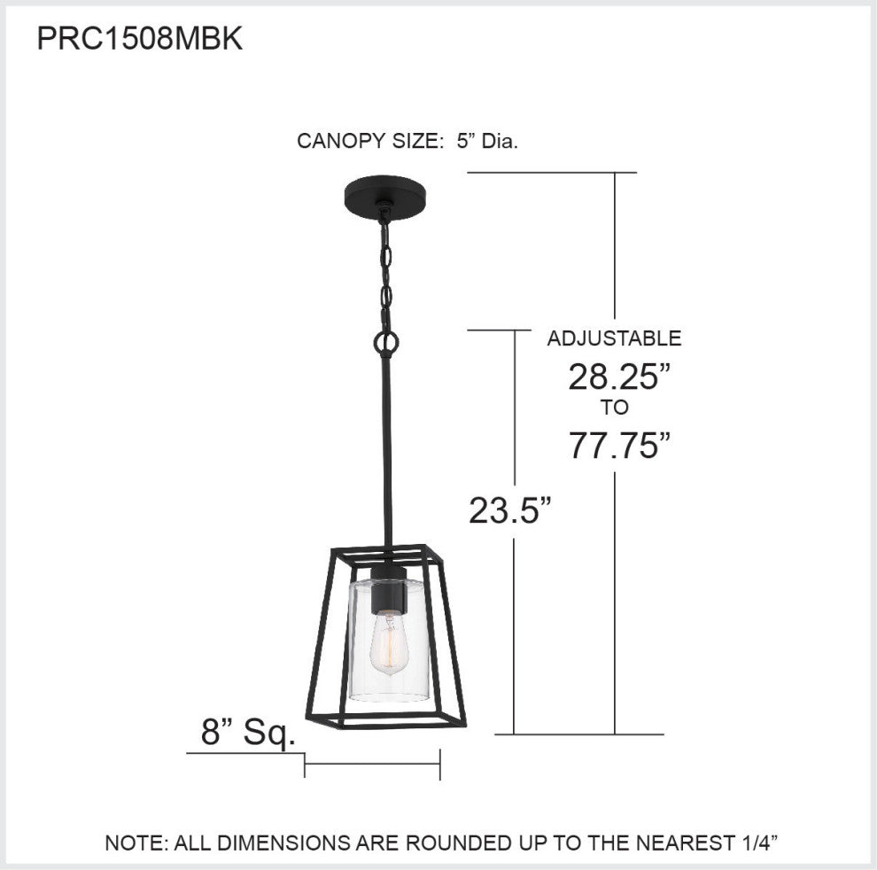 Quoizel PRC1508 Prescott 8"W Mini Pendant - Matte Black