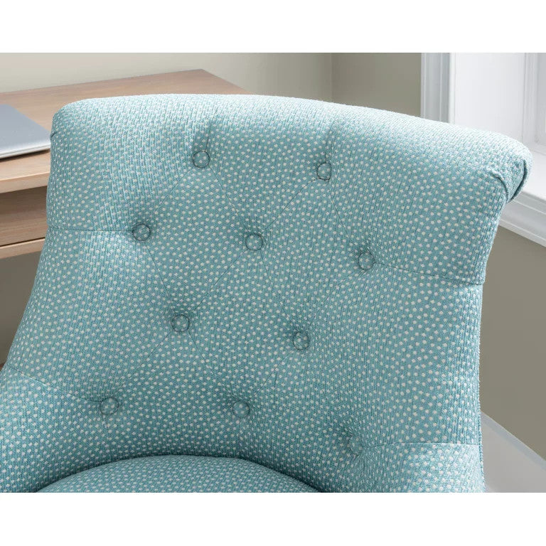 Vintage Office Chair, Round Seat With Button Tufted Hourglass Back, Light Blue
