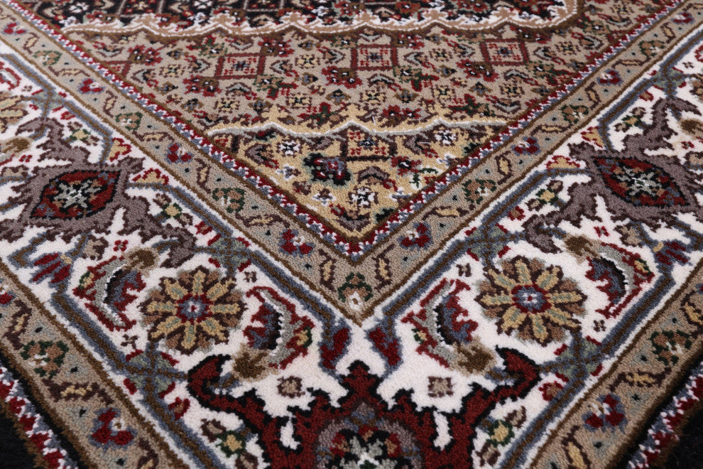 3' 10" X 6' 1" Wool and Silk Persian Tabriz Hand Knotted Rug Q6022