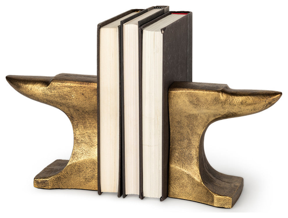 Anvilia, 2-Piece Set, 12Lx3W Gold Anvil Shaped Bookends