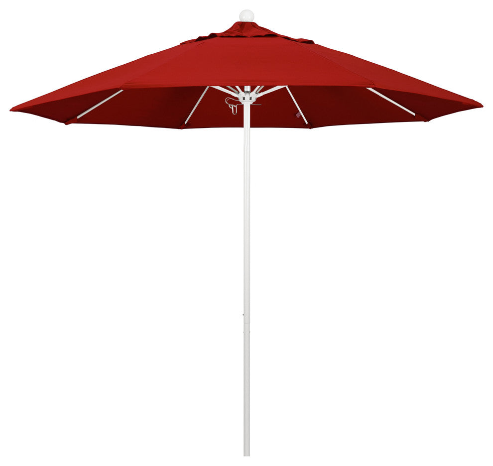 9' Matted White Push Lift Fiberglass Rib Aluminum Umbrella, Pacifica, Red
