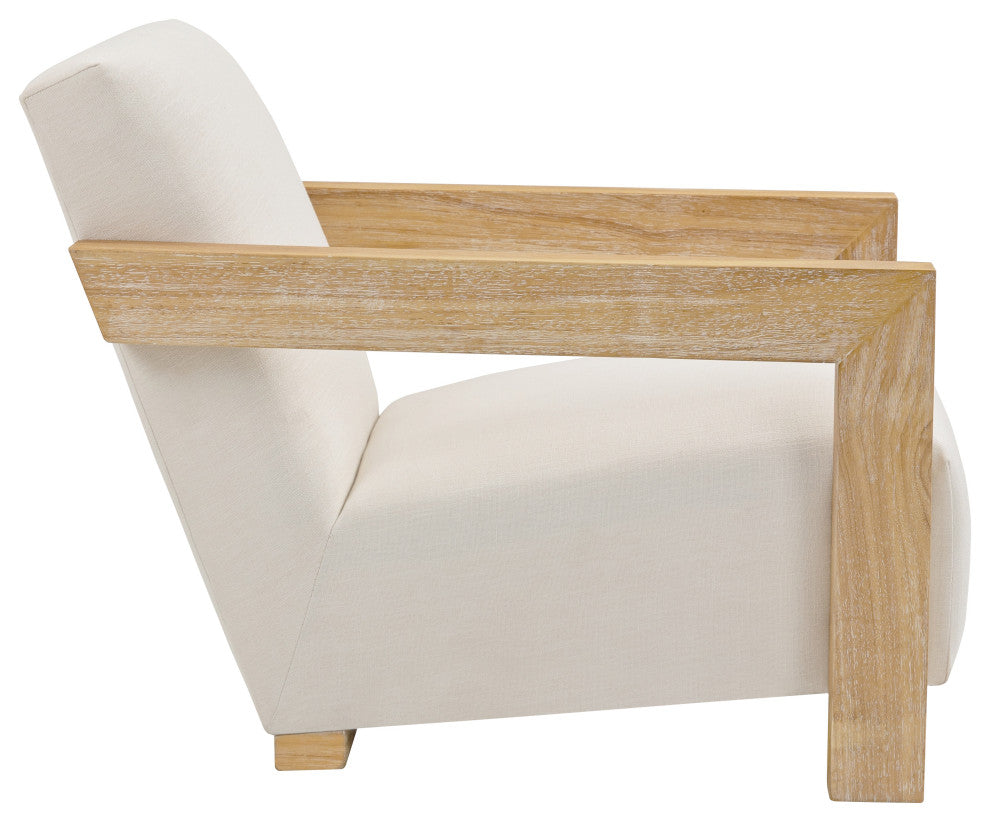 Ward Cream Linen Textured Fabric Accent Chair, Natural Finish
