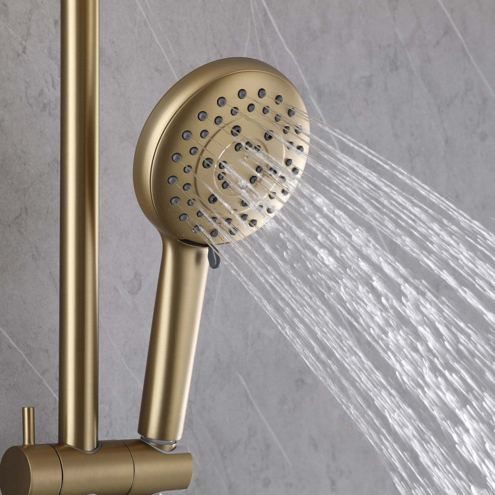Shower System with 5 Settings Handheld Shower Head ( Not Included Rough Valves), Brushed Gold