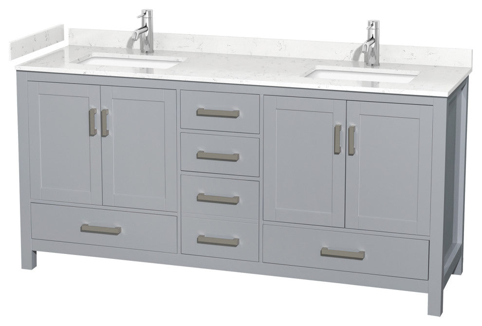 72" Double Bathroom Vanity, Gray, Carrara Cultured Marble Countertop, Sinks