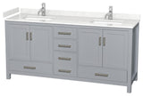 72" Double Bathroom Vanity, Gray, Carrara Cultured Marble Countertop, Sinks