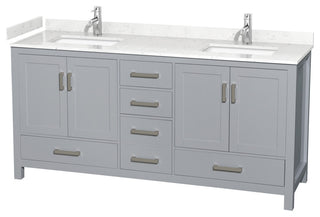 72" Double Bathroom Vanity, Gray, Carrara Cultured Marble Countertop, Sinks