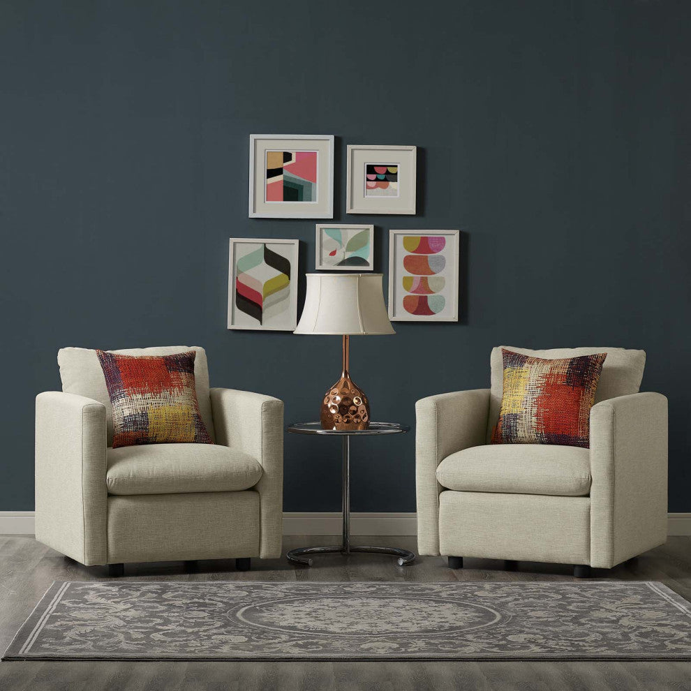 Armchair Accent Chair, Set of 2, Fabric, Beige, Modern, Lounge Hospitality
