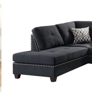 Benzara BM168761 Polyfiber 3 Pieces Sectional Set With Ottoman, Black