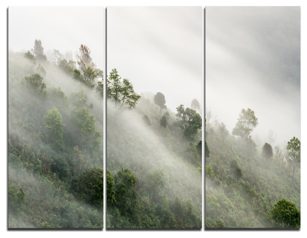 "Mystical Foggy Mountain Slope" Photo Canvas Print, 3 Panels, 36"x28"