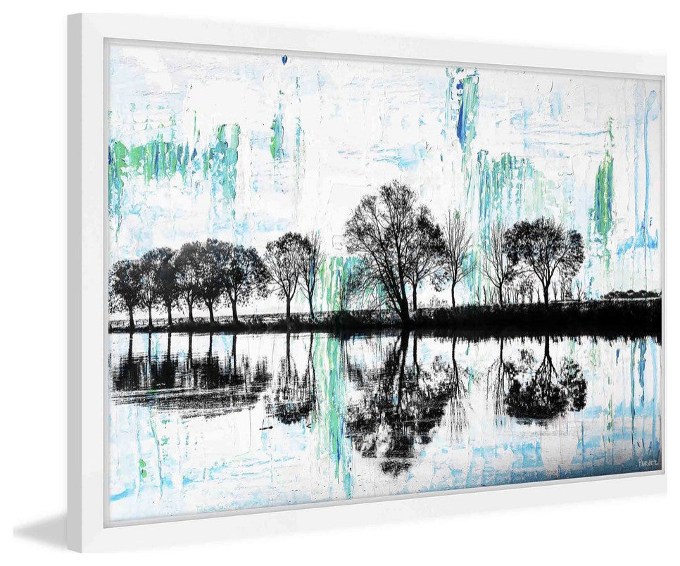 Parvez Taj "Trees Reflect Green 2" Framed Painting Print, 24"x16"