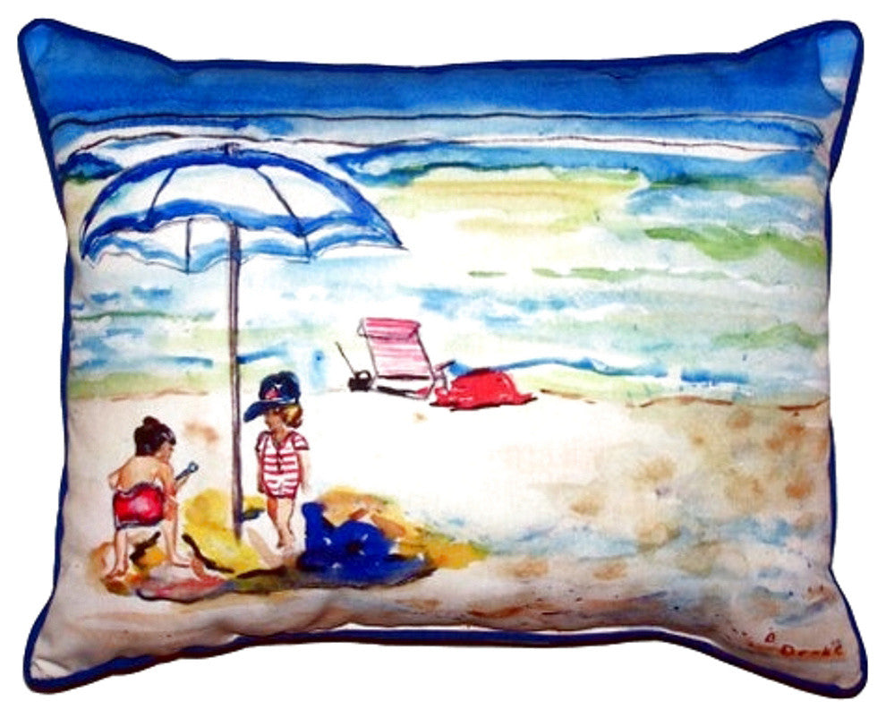 Playing On The Beach Large Indoor/Outdoor Pillow 16x20