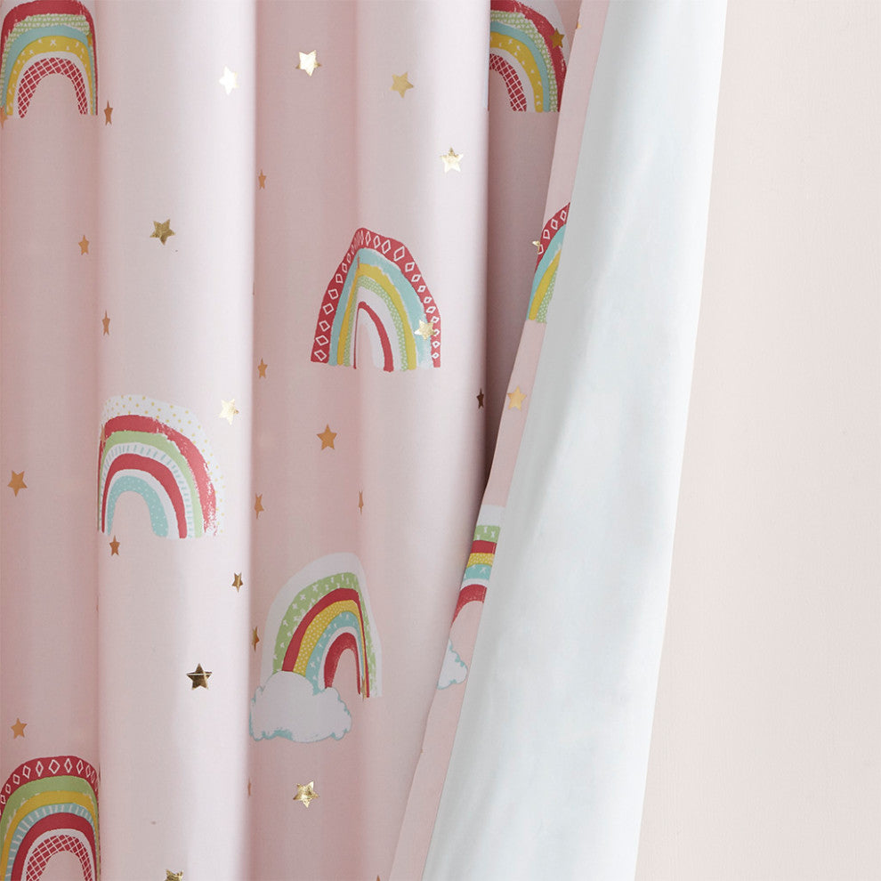Mi Zone Kids Room Rainbow Curtains Total Blackout Window Panel,50" X 84", Pink