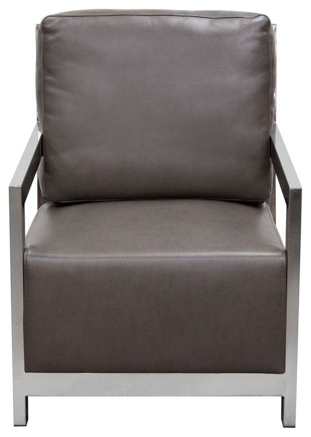 Stainless Steel Framed Leatherette Accent Chair with Sleek Armrest Gray & Silver