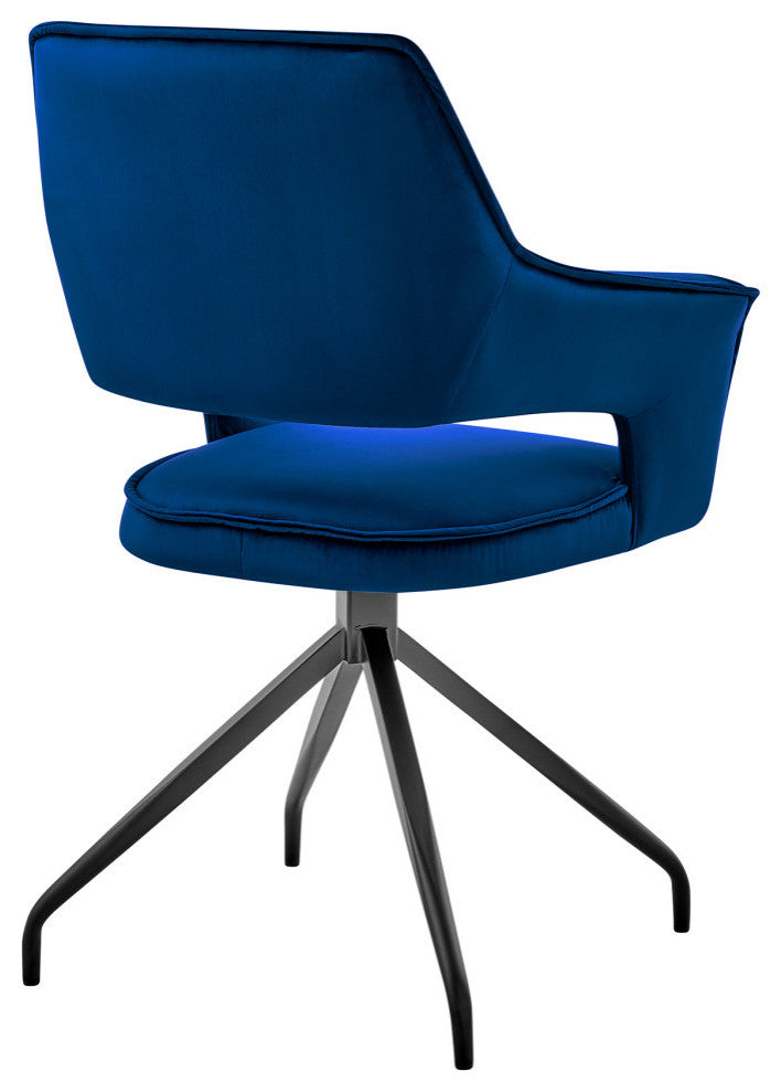Hadley Dining Room Accent Chair, Velvet With Black Finish, Blue