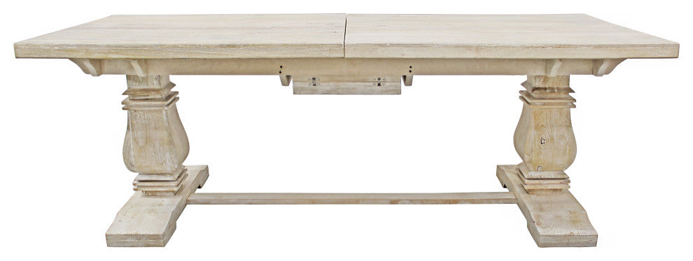 Benedict Extension Dining Table in Mango Solid Wood with White Wash Finish