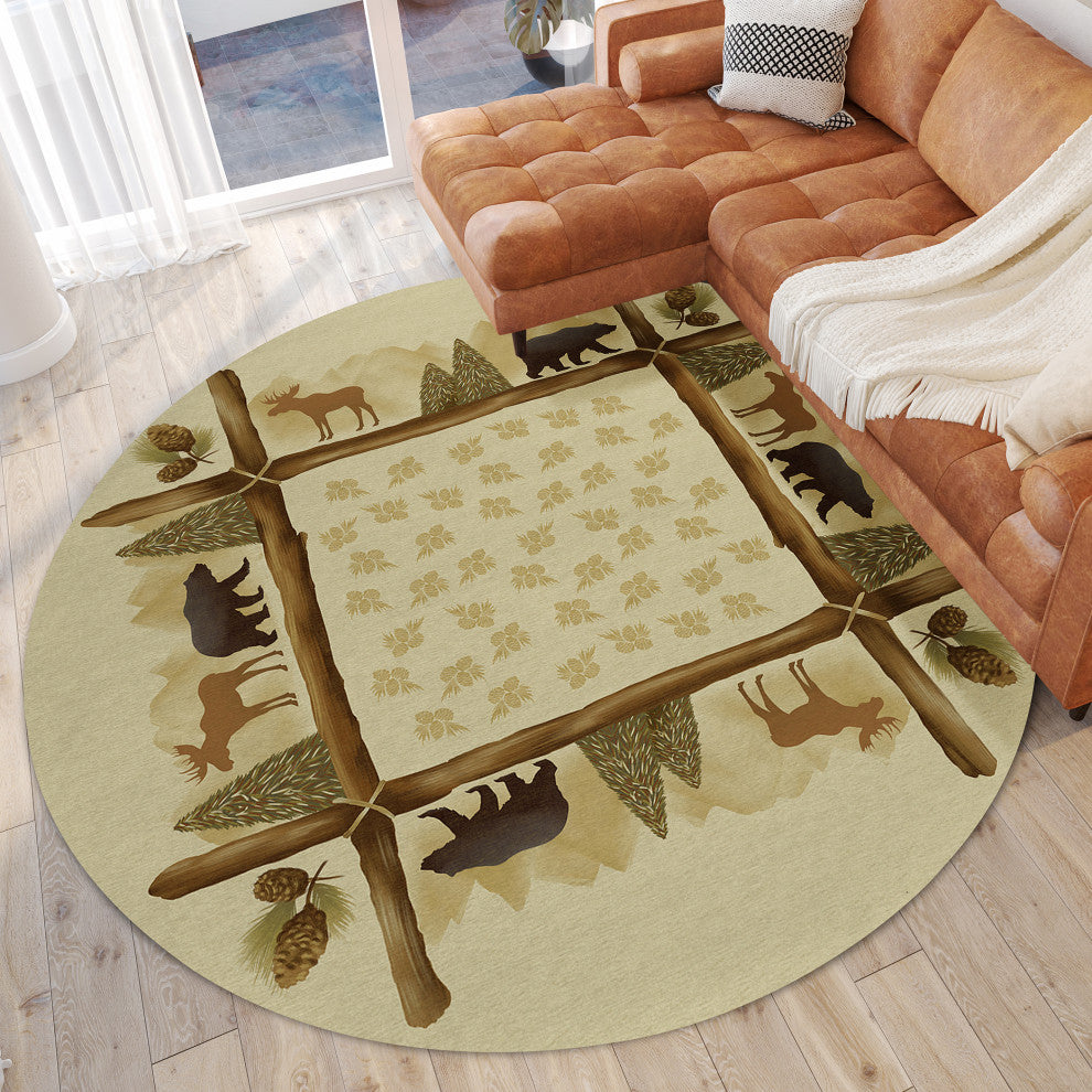 Indoor/Outdoor Excursion EX2 Beige Machine Washable 8' x 8' Round Rug
