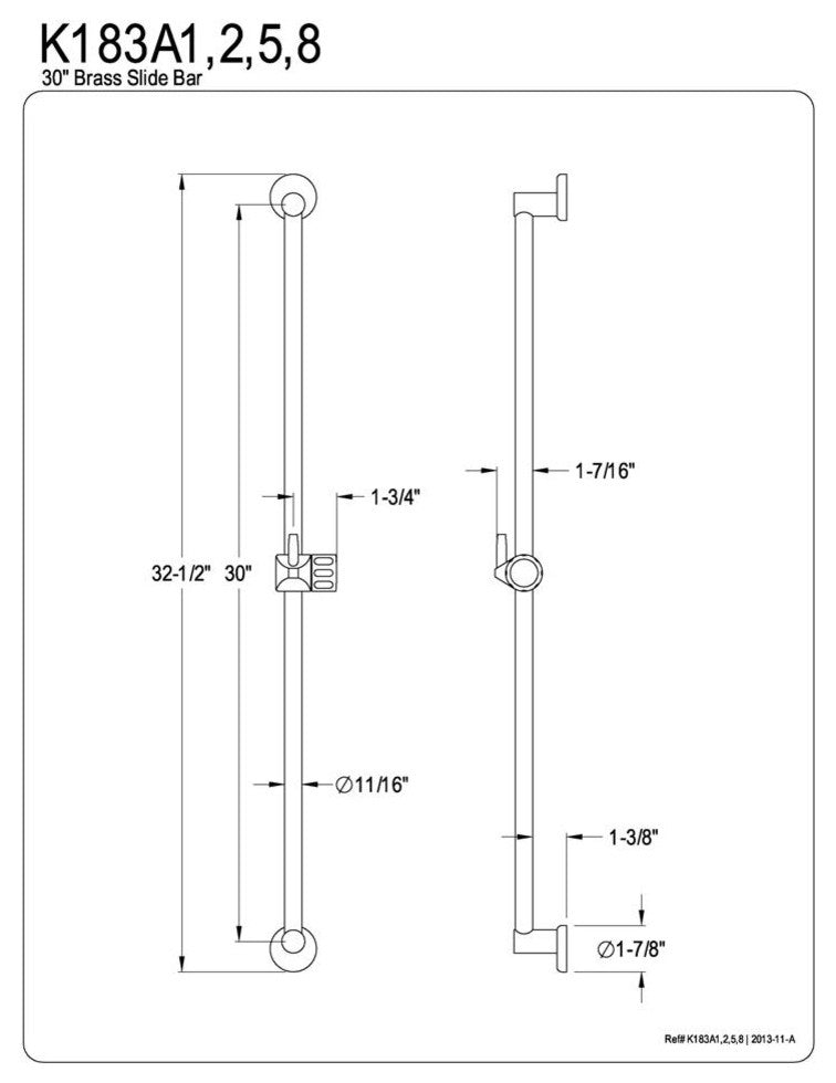 Oil Rubbed Bronze Made to Match 30" Brass Slide Bar with Pin K183A5