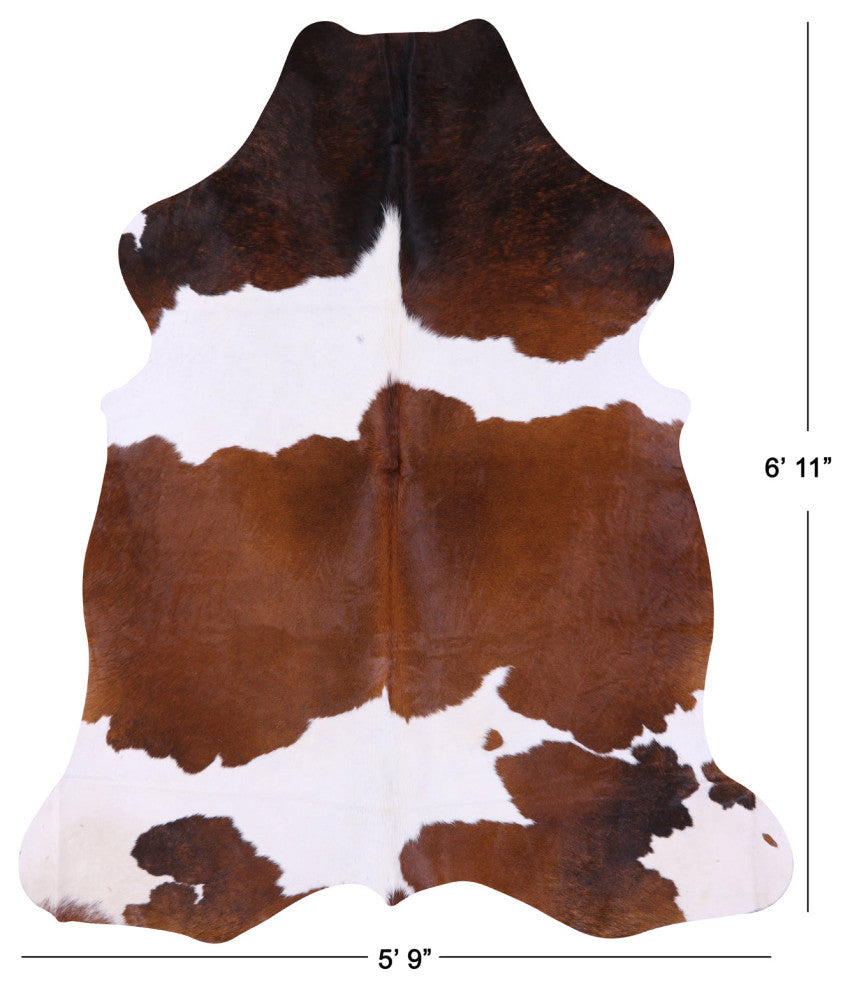 6' 11" X 5' 9" Brown and White Natural Cowhide Rug C2205