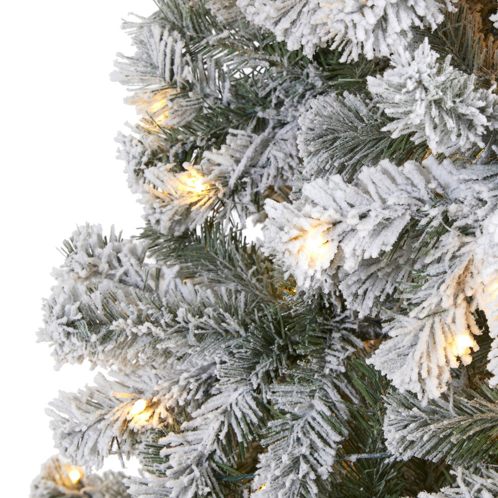 8' Flocked West Virginia Fir Artificial Christmas Tree With 500 Clear LED Lights