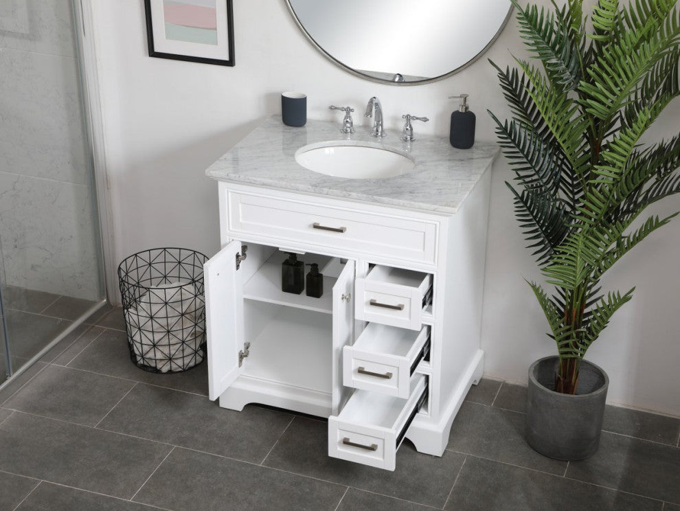 Amber Single Bathroom Vanity, Blue, White, 32"
