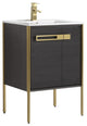 Oakville Bath Vanity, Ceramic Sink, Black Coal Oak, 24 Inch, Satin Brass Hardwar