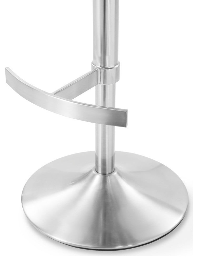 Coveteur Bar Stool Dark Blue Leatherette Brushed Stainless Steel Base