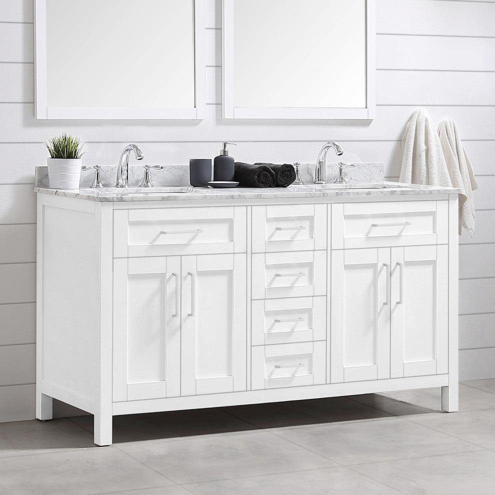 OVE Decors Tahoe Vanity, White With Carrara Marble Top, 60"