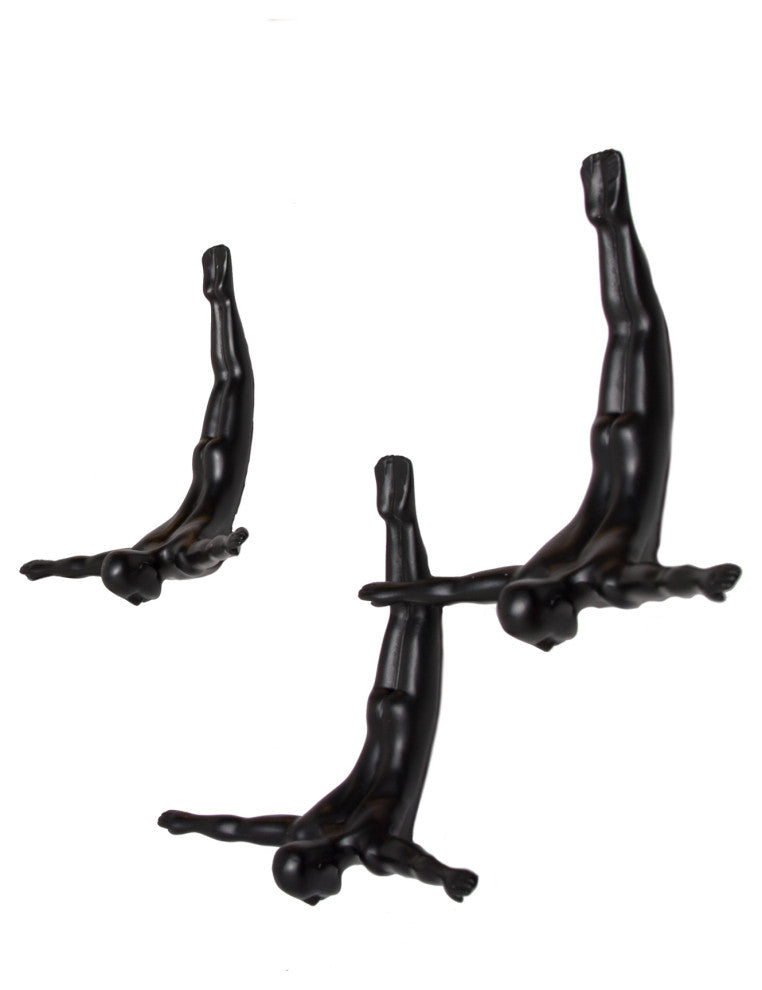 Set of Three 7" Black Diver Resin Wall Decor