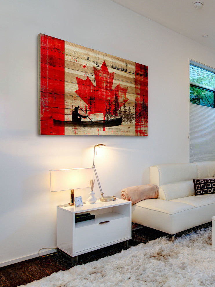 "Canadian Canoe" Print on Natural Pine Wood, 60"x40"